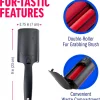 A technical diagram showing the dimensions of the mini roller and highlighting the double-roller brush and waste compartment features